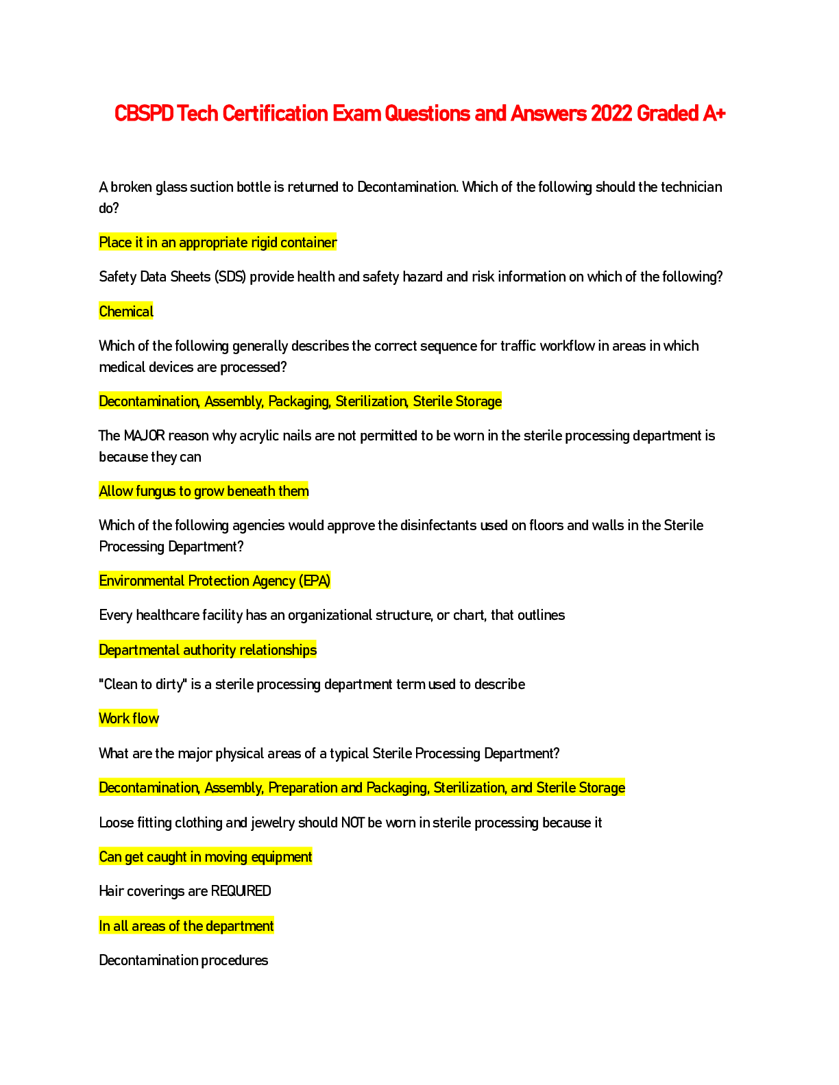 Preview of CBSPD Tech Certification Exam Questions and Answers 2022 Graded A+